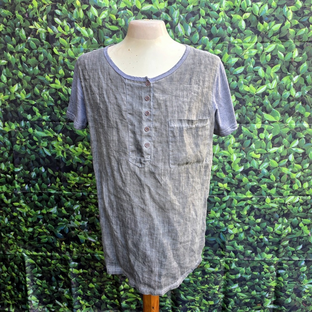 ED IQYIPAI Gray Slub Cotton Henley Pocket Tee Top Womens Approx M